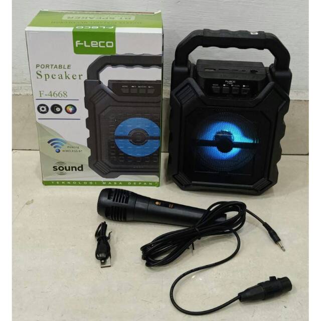 Speaker Bluetooth Karaoke Wireless Fleco F-4668 Gratis Microphone Super Bass /Musik Box Bluetooth