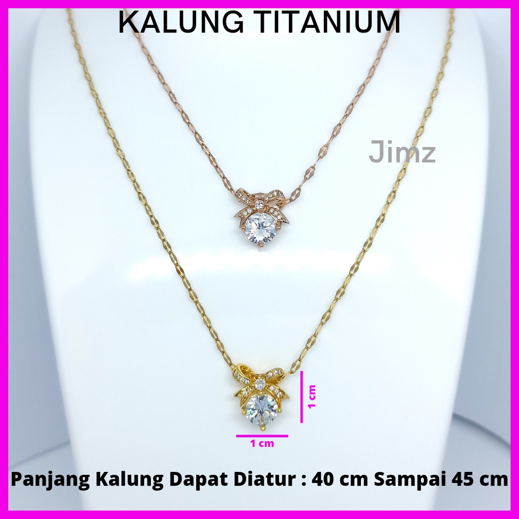 Jimz - Kalung TItanium Asli Zircon Liontin Pita Korea Anti Karat Anti Luntur Fashion Perhiasan Aksesoris Wanita Nagita