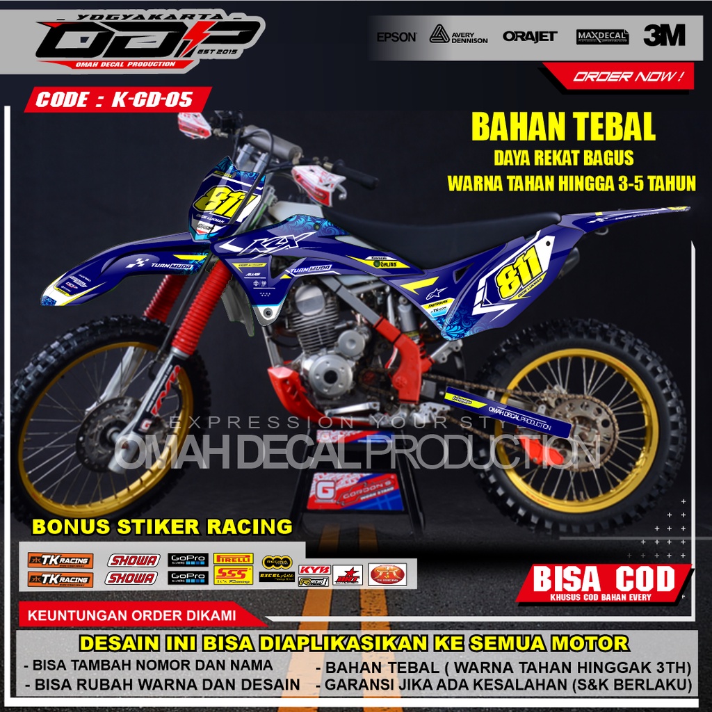 DECAL GORDON FULL BODY AKSESORIS VARIASI STICKER MOTOR KAWASAI KLX GORDONS DEKAL MOTIF SUPERMOTO STI