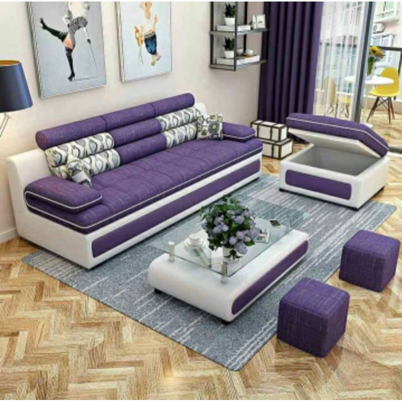 SOFA L putus minimalis ungu putih modern dan elegan