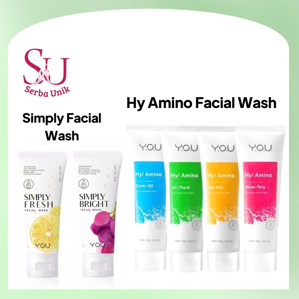 You Basic Skin Care Simply Fresh and Bright Facial Wash 60g &amp; Hy Amino Facial Wash Anti Acne | Oil Control | Brightening | Hydrating 100g