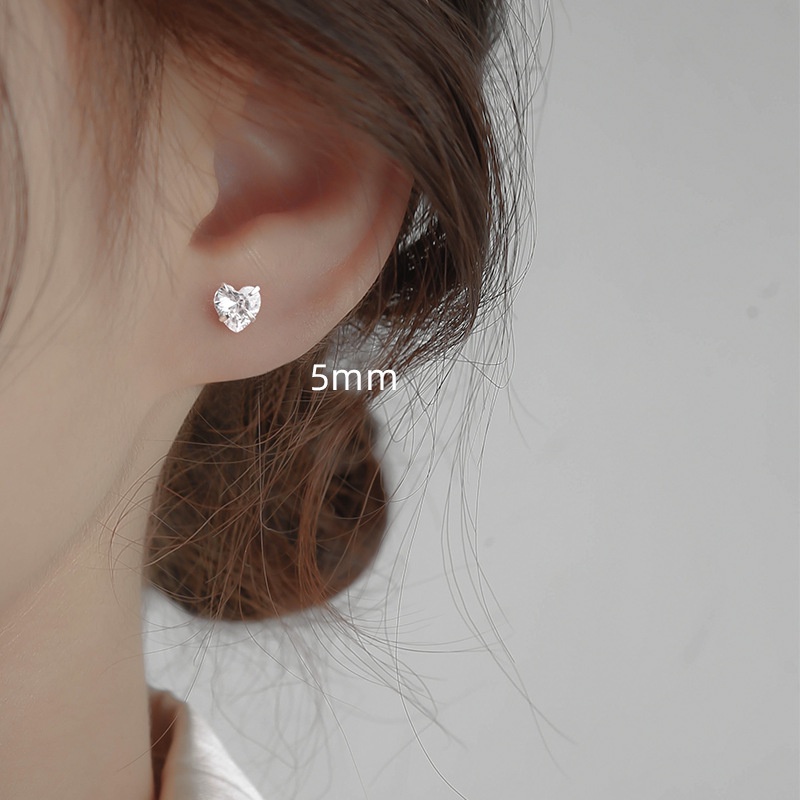 Anting Tusuk Sterling Silver 925 Desain Hati Hias Zircon Gaya Korea Untuk Wanita