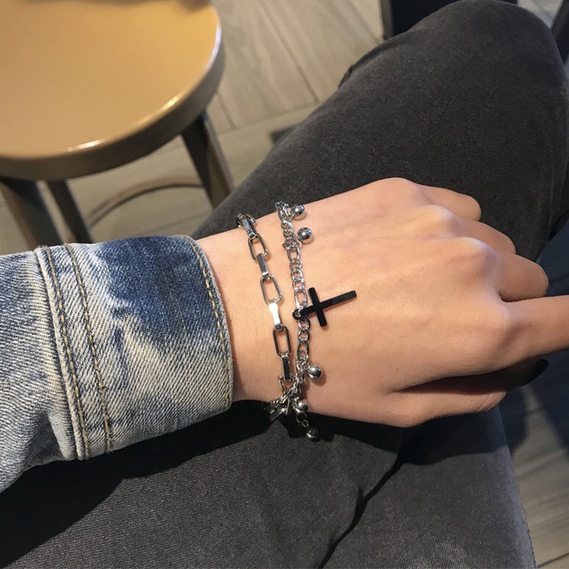 European Multilayer Cross Pendant Hip Hop Bracelet Punk Jewelry Decor