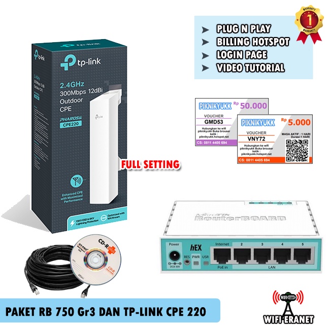 Paket Wifi Voucher RB750Gr3 CPE220 Full Setting Gnet