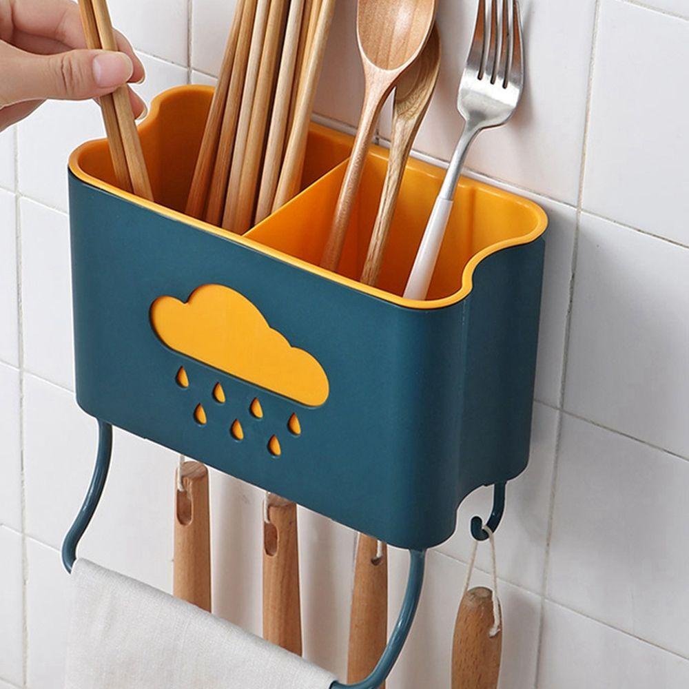 【 ELEGANT 】 Tempat Peralatan Makan Dinding Bebas Pukulan Penyimpanan Rak Garpu Sendok Drainase Drain Rack Drainer Cutlery Organizer