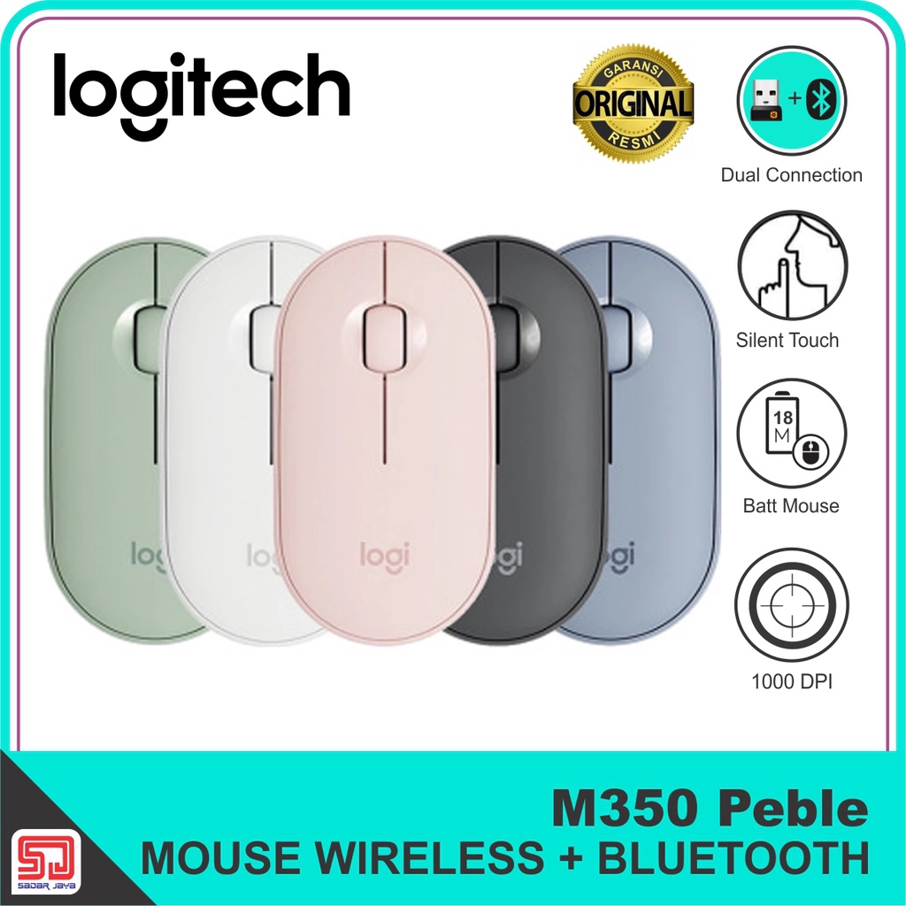 Logitech Peble M350 Silent Mouse Bluetooth + Wireless  Original