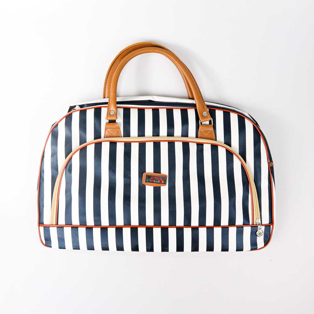Semor Tas Travel Jinjing PU Leather Duffle Bag Stripe Model - S01