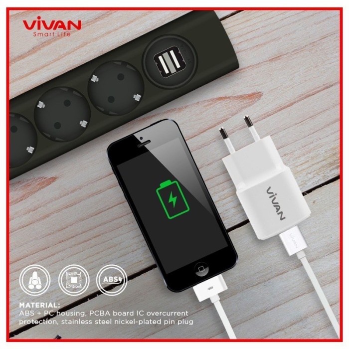 cas Charger Casan VIVAN POWER OVAL II 2A With Cable USB Micro 1M - Garansi 1 th