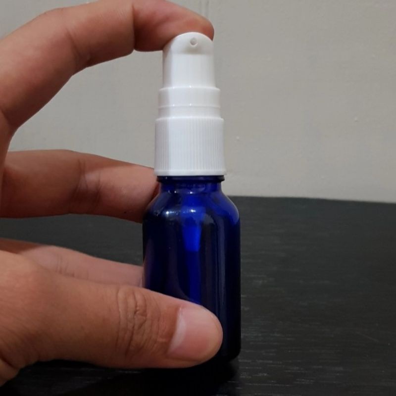 botol pump treatment 15ml kaca biru / botol kaca 15ml tutup pump