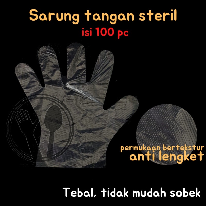 SARUNG TANGAN PLASTIK STERIL SEKALI PAKAI 100PCS HAND GLOVE