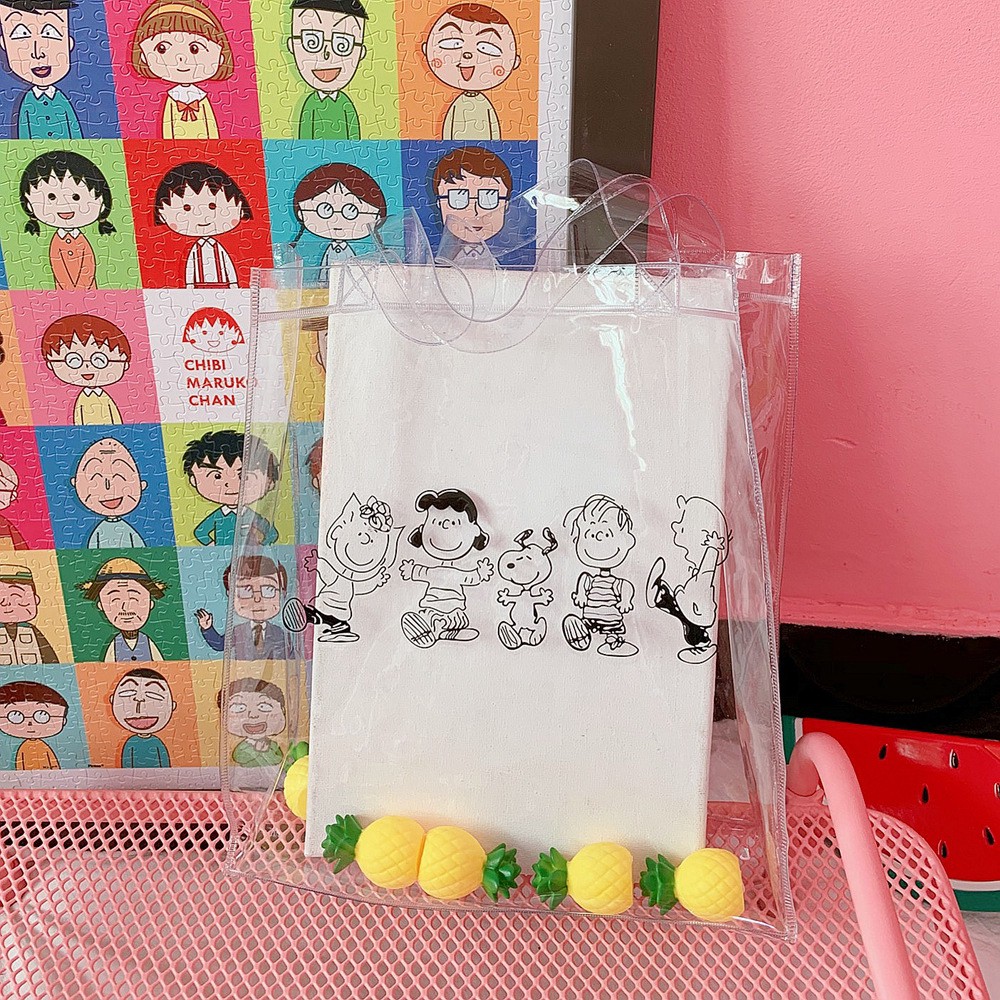Tas tote snoopy peanuts jelly pvc transparan renang pantai anti air bening import anti virus
