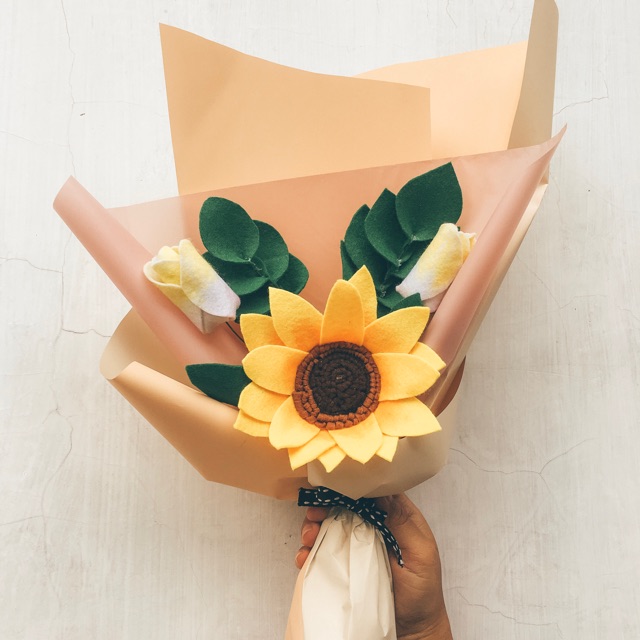 Single sunflower bouquet buket bunga wisuda hadiah ulang tahun felt flanel handmade palsu matahari