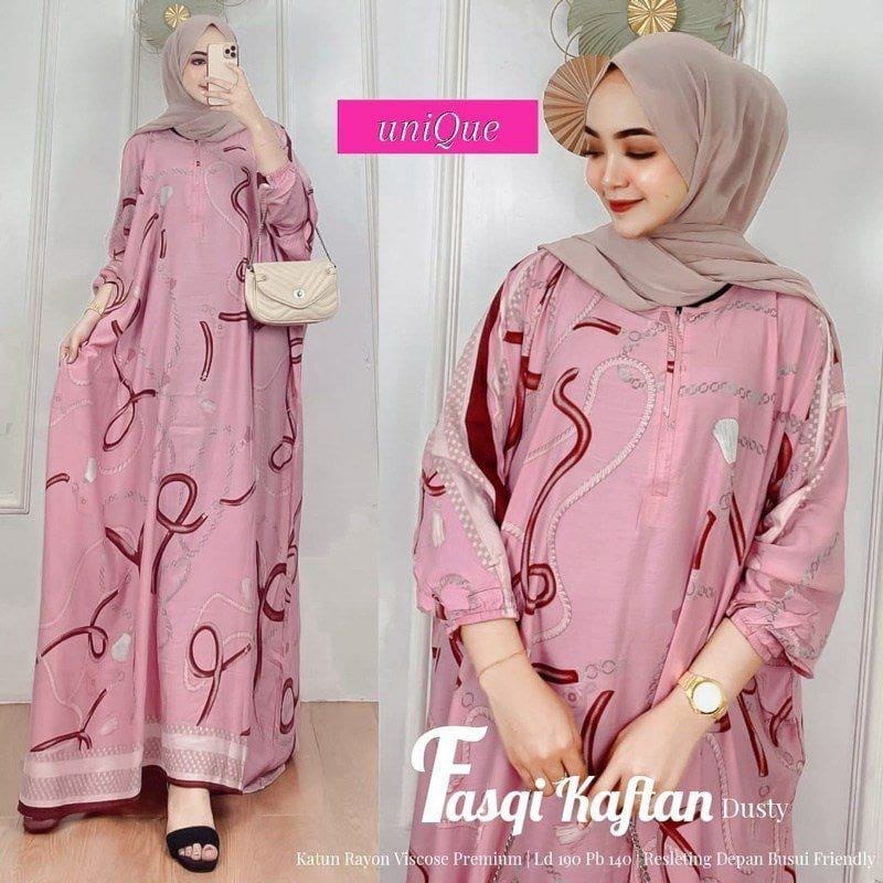 Fasqi Kaftan Wanita Super Jumbo XXXXL Rayon Viscose Premium Busui Resleting Lengan 7/8 Warna Soft / Gamis Rayon