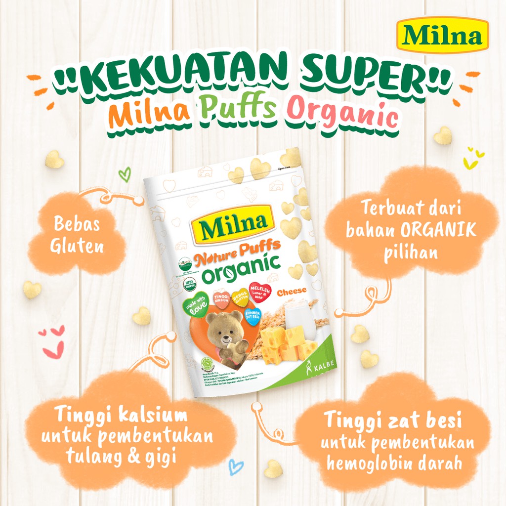 Milna Nature Puff Organic 15 gram / Milna Puff Organik 15 g / Snack Cemilan Bayi 8 bulan+