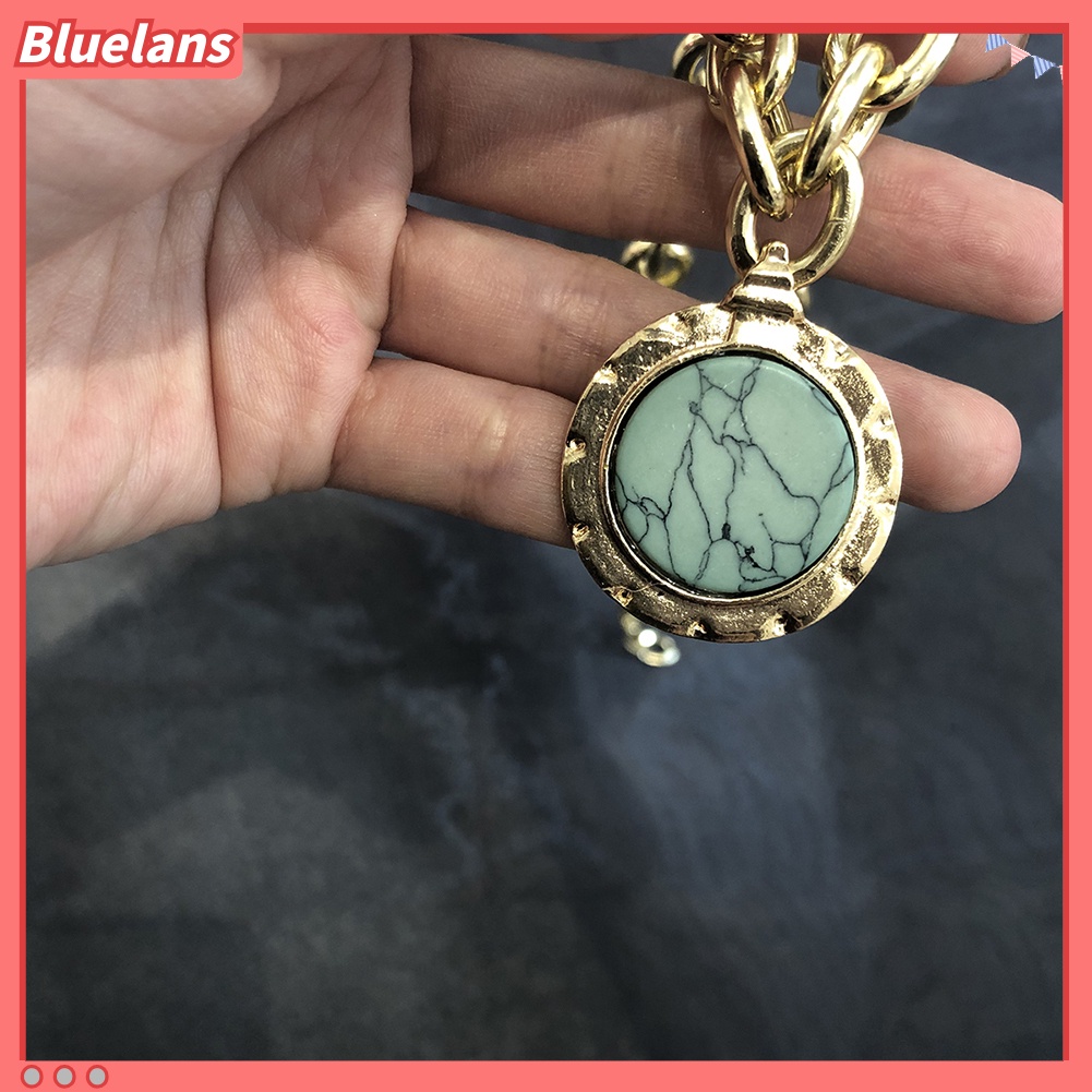 Bluelans Vintage Women Round Faux Turquoise Pendant Sweater Cable Chain Jewelry Necklace