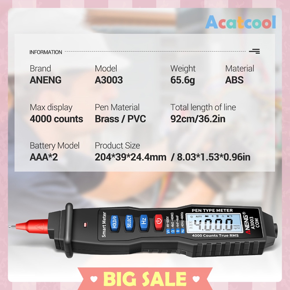 A3003 Digital Multimeter Pen Type Meter 4000 Counts Voltage Current Tester