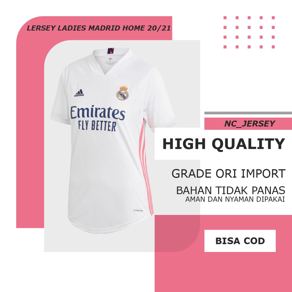 Jersey Real Madrid Ladies Home Away 2020 2021 Grade Ori Import / Baju Kaos Bola Cewek Wanita Madrid