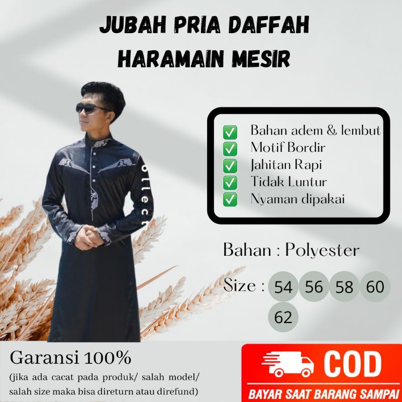 GAMIS JUBAH MUSLIM PRIA MOTIF V DAFFAH HARAMAIN MESIR ORIGINAL