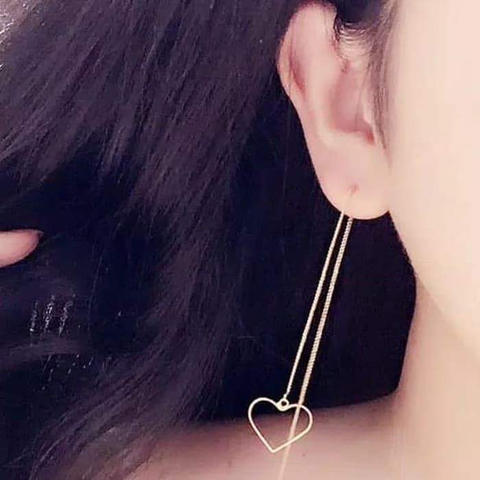 Anting Panjang Simple Gaya Korea Bentuk Hati Geometris Triangle