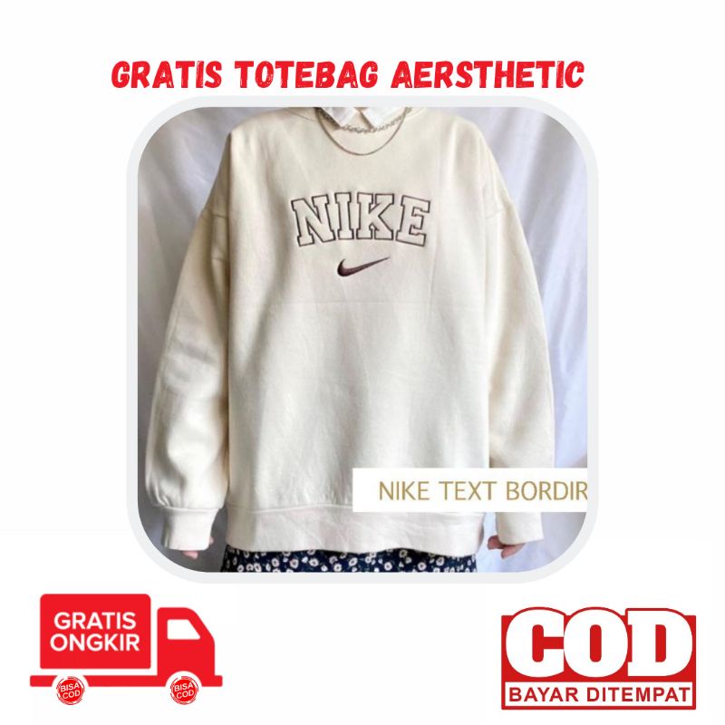 Crewneck Oversize Unisex Wanita NIKE BORDIR Wanita