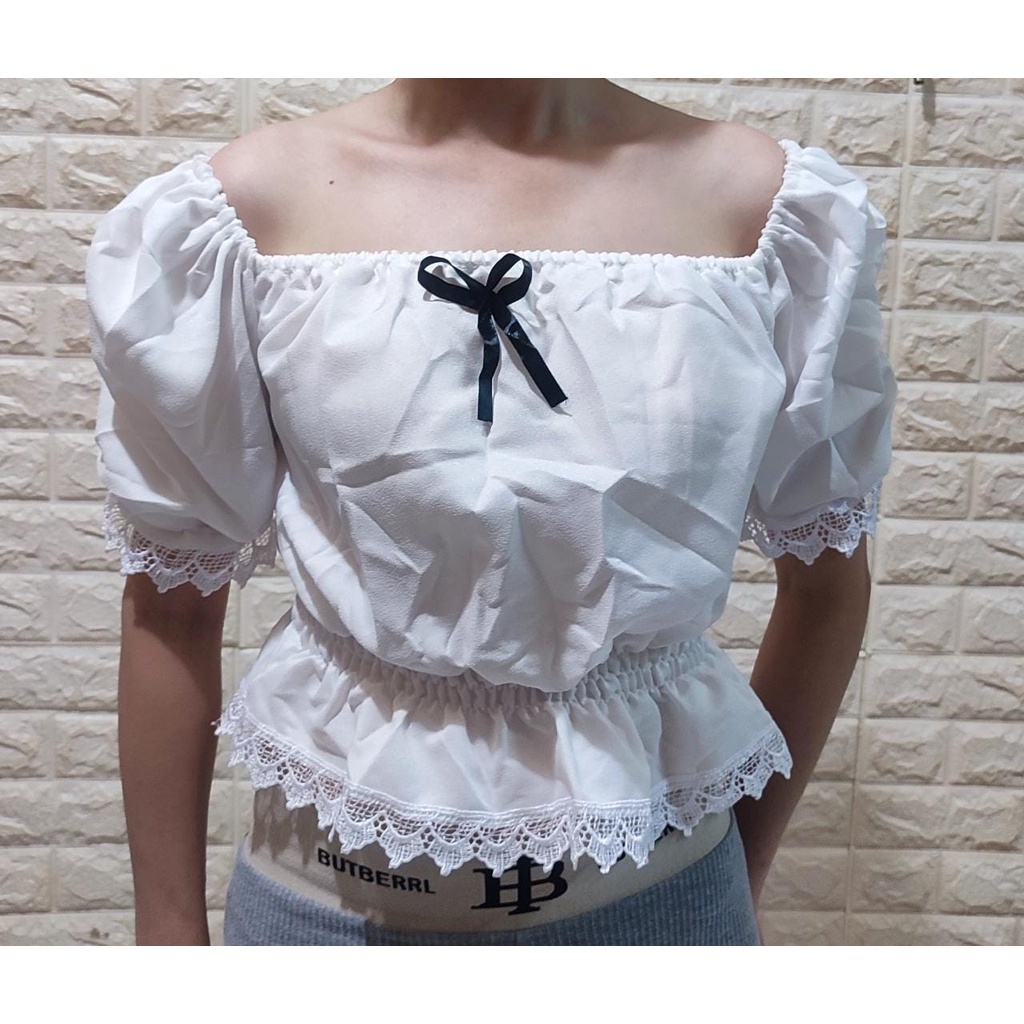 Sabrina Kerut Wanita / Blouse Korean Style / Sabrina Kerut Korean / Blouse Sabrina Mix Renda Terbaru-8