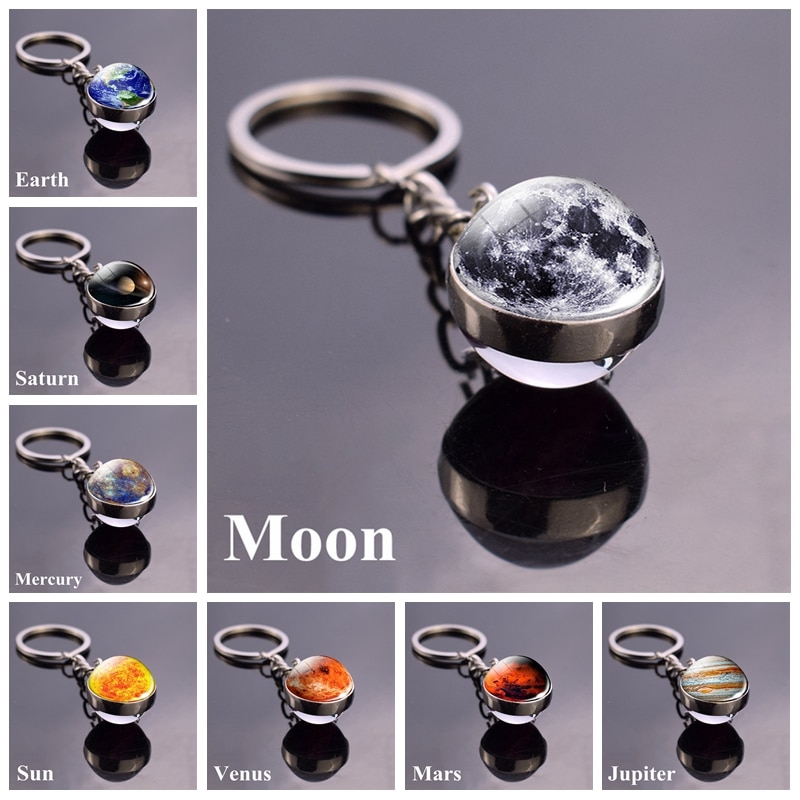 Tata Surya Planet Keyring Gantungan Kunci Gambar Bumi Bulan Matahari Mars Bola Kaca Sisi Ganda ...