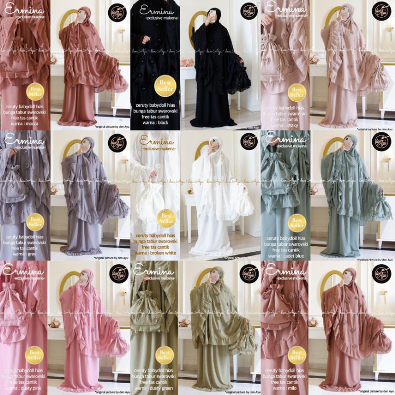 SHELA ERMINA EXCLUSIVE MUKENA ORI BY DEN AYU CERRUTY BABYDOLL HIAS BUNGA TABUR SWAROVSKI FREE TAS