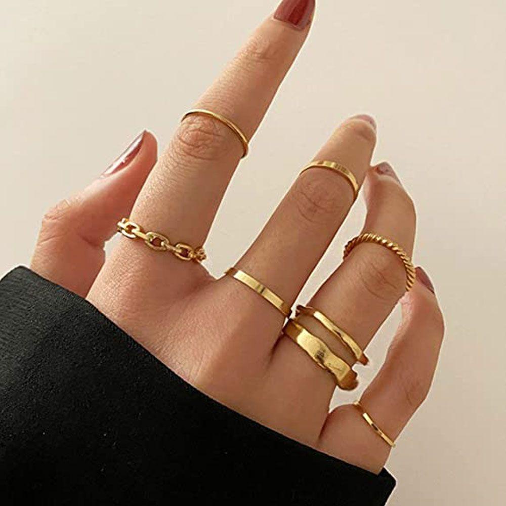 Preva 7pcs/set Cincin Buku Jari Hadiah Pernikahan Fashion Baru Emas Dan Perak