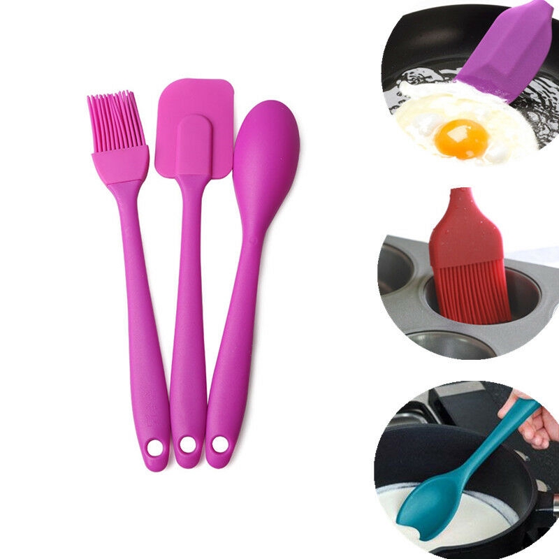 3pcs / set Sendok Spatula Pengikis Bahan Silikon Warna Acak Untuk Alat Memasak