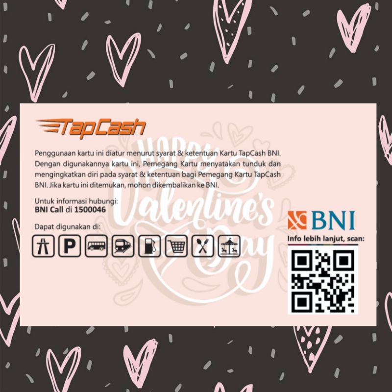 Tapcash BNI Valentine /HAPPY VALENTINE's DAY (3) edition 2022 ORI /Like eMoney eTOLL Flazz or Brizzi