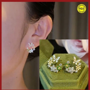 Anting Stud Bentuk Kupu-Kupu Emas 18K Bahan Sterling Silver Untuk Wanita