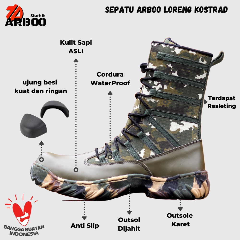 SEPATU PDL TITAN LORENG KOSTRAD KULIT ASLI SEPATU PDL TNI SEPATU PDL LORENG KOSTRAD SEPATU PDL SECUR