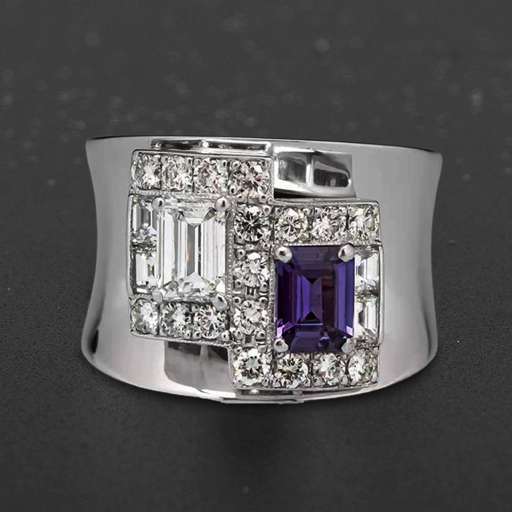 Hu Hu Hu Hu Hu Alat Bantu Pasang Kacamata♡ Cincin Berlian Imitasi Bentuk Geometris Warna Ungu Gaya Vintage Untuk Wanita