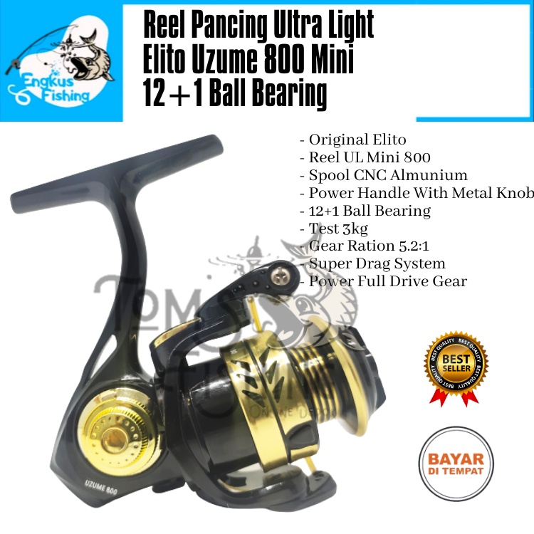 Reel Pancing UL Mini Elito Raijin / Uzume 800 (12+1 Bearing) 3kg Power Handle Ultra Light - engkus Fishing