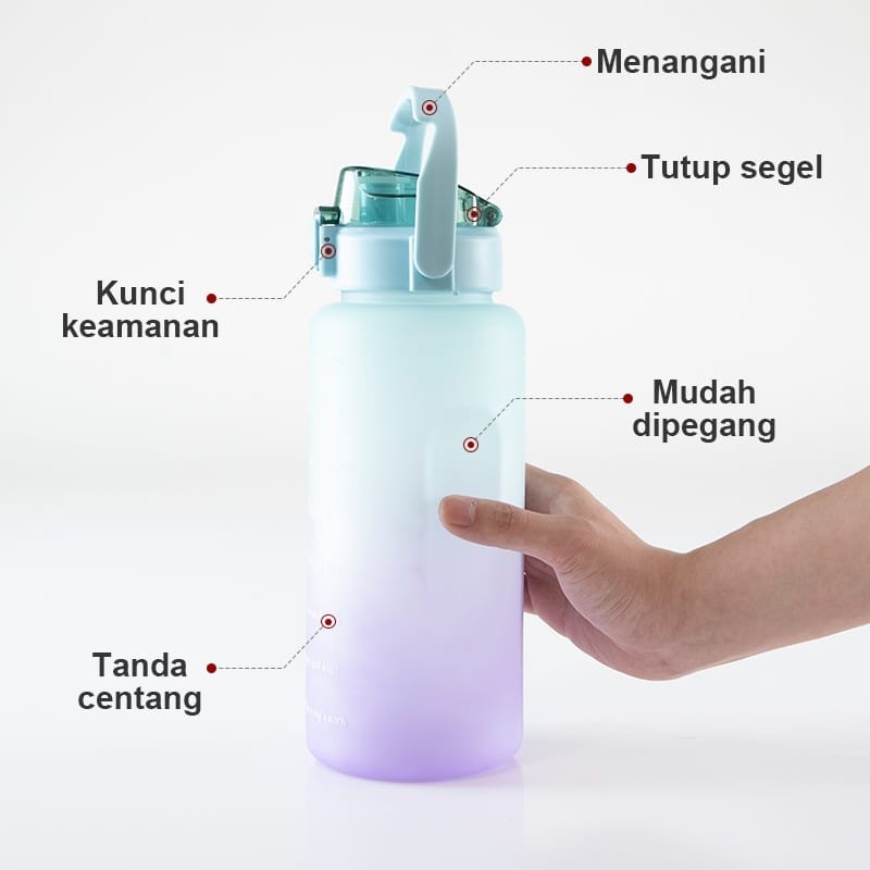 Botol Minum 2 Liter Botol Minum Viral Botol Pelangi Botol Minum Motivasi FREE stiker 2D - Homeliving