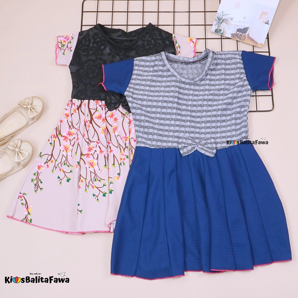 Dress Lunna uk 5 Tahun / Bahan Kaos Kombi Dres Lucu Baju Lengan Anak Perempuan Murah Motif