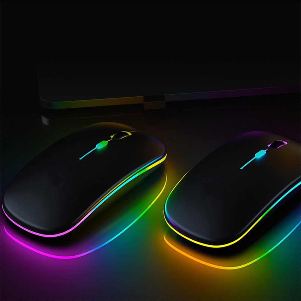 Original Mouse Wireless RGB Colorful Batrai Isi Ulang Silent Click