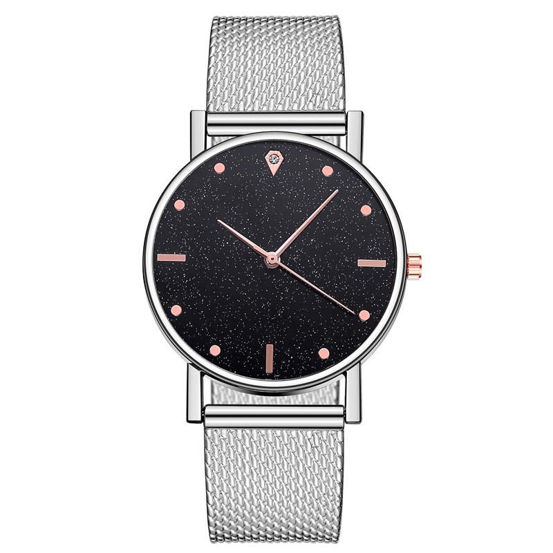 Jam Tangan Gliter Stainless Steel Wanita Quartz Fashion Korean Analog Casual Simple Import-44-5 #4 SilverHitam