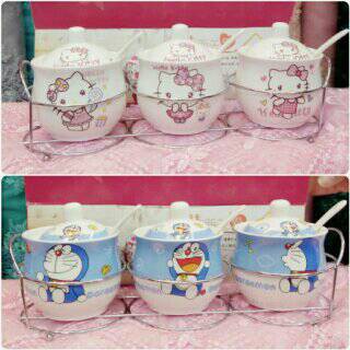 03458 tempat bumbu keramik hellokitty tempat bumbu doraemon keramik  tempat bumbu hellokitty Set