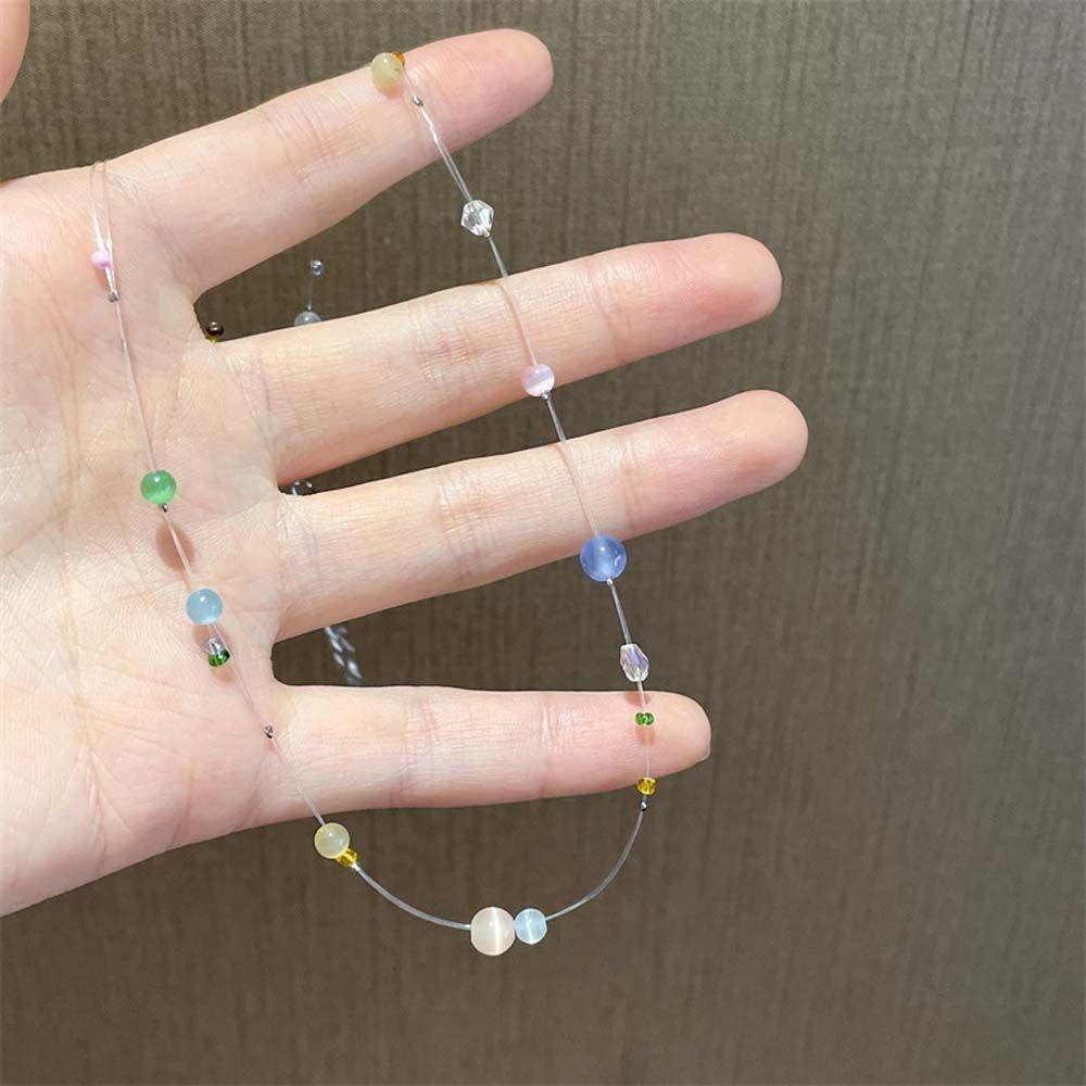 Mxbeauty Opal Kalung Kepribadian Geometris Rantai Transparan Minimalis Warna Manik-Manik Hadiah Pacar Kalung Gaya Korea Necklace