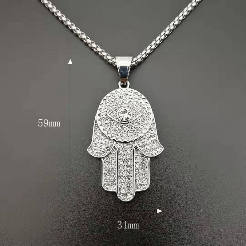 2022 Kalung Rantai Liontin Tangan Fatima Agama Bahan Titanium Steel Lapis Emas Untuk Pria