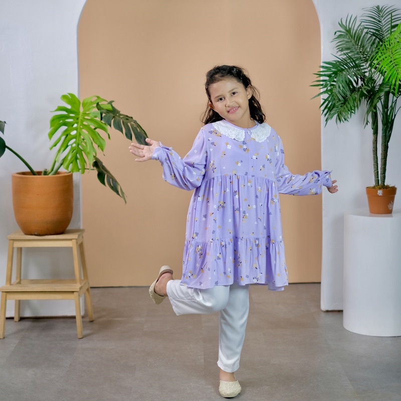 TUNIK COUPLE LILAC MOMS KIDS ANAK PEREMPUAN TUNIK GRETA LACE