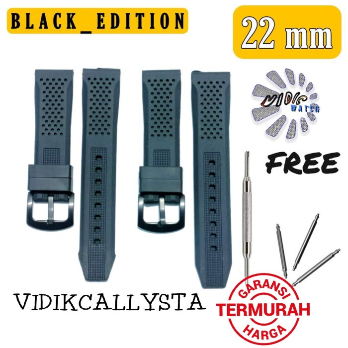 Tali Karet Jam Tangan 22mm Rubber Strap watch Texas Black Edition 22