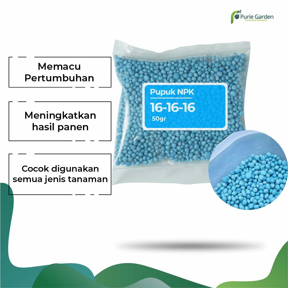 Pupuk NPK Mutiara 16-16-16 Nutrisi Pertumbuhan Benih Tanaman Sayuran &amp; Bibit Buah 50gram PG KDR