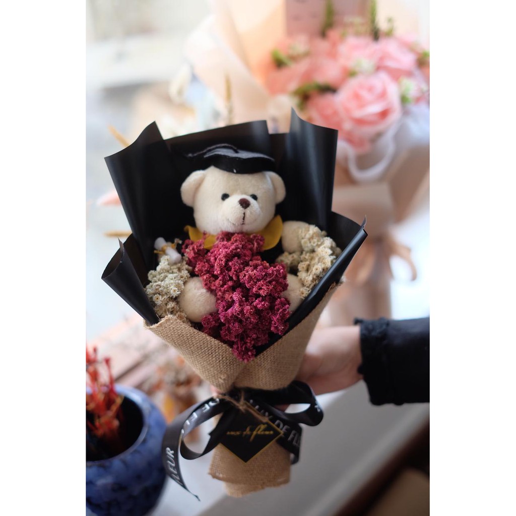 buket bunga wisuda edelweis boneka