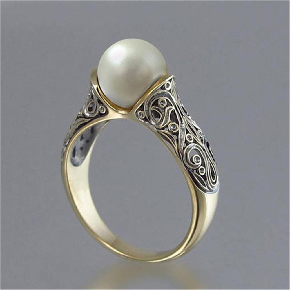 LILY Cincin Mutiara White Charm Vintage Emas Kuning