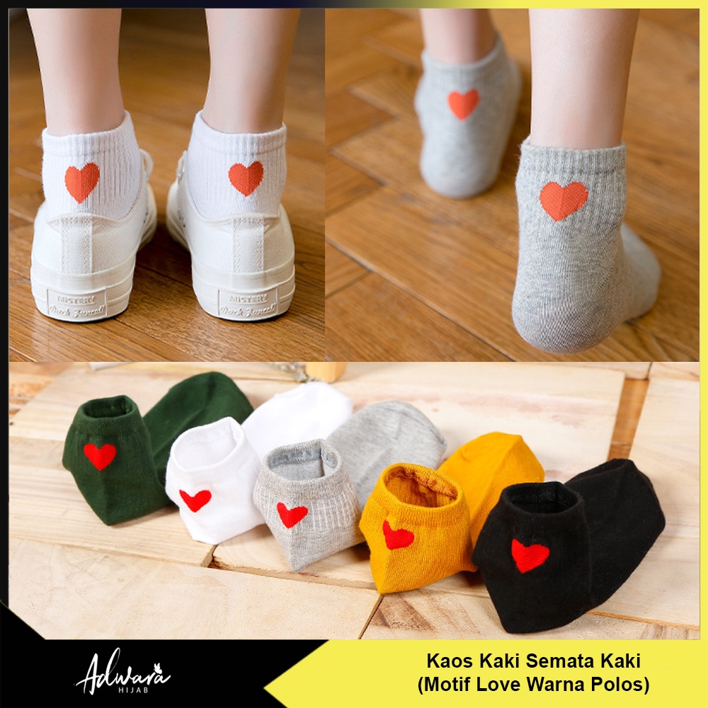 Kaos Kaki Pendek Wanita Sebetis Mata Kaki Motif Love Hati Warna Polos