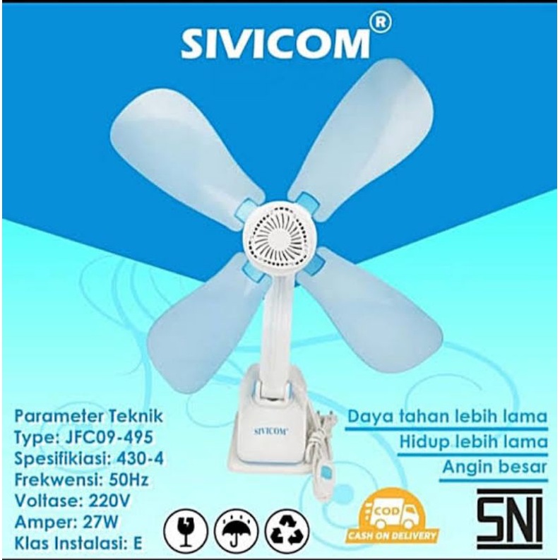 FREE BUBBLE WRAP kipas angin jepit sivicom 4baling 18w mini fan sivicom kipas serba guna 3in1 mini fan baling baling sivicom  kipas kecil serbaguna multifungsi