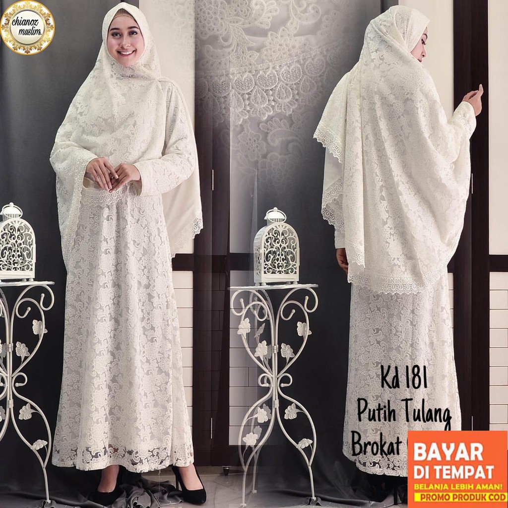  CHIANOZ  Baju Muslim Gamis Syari Putih Brukat Wanita Jumbo 