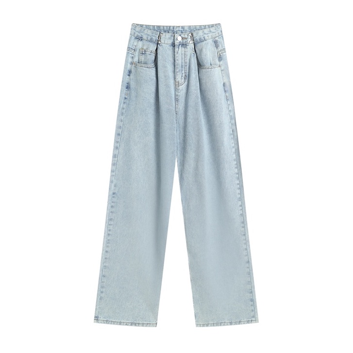 Jens Wanita murah--Kulot Jeans Kulot--New Women's Loose High Waist Wide Leg pengait celana jeans （realpict）